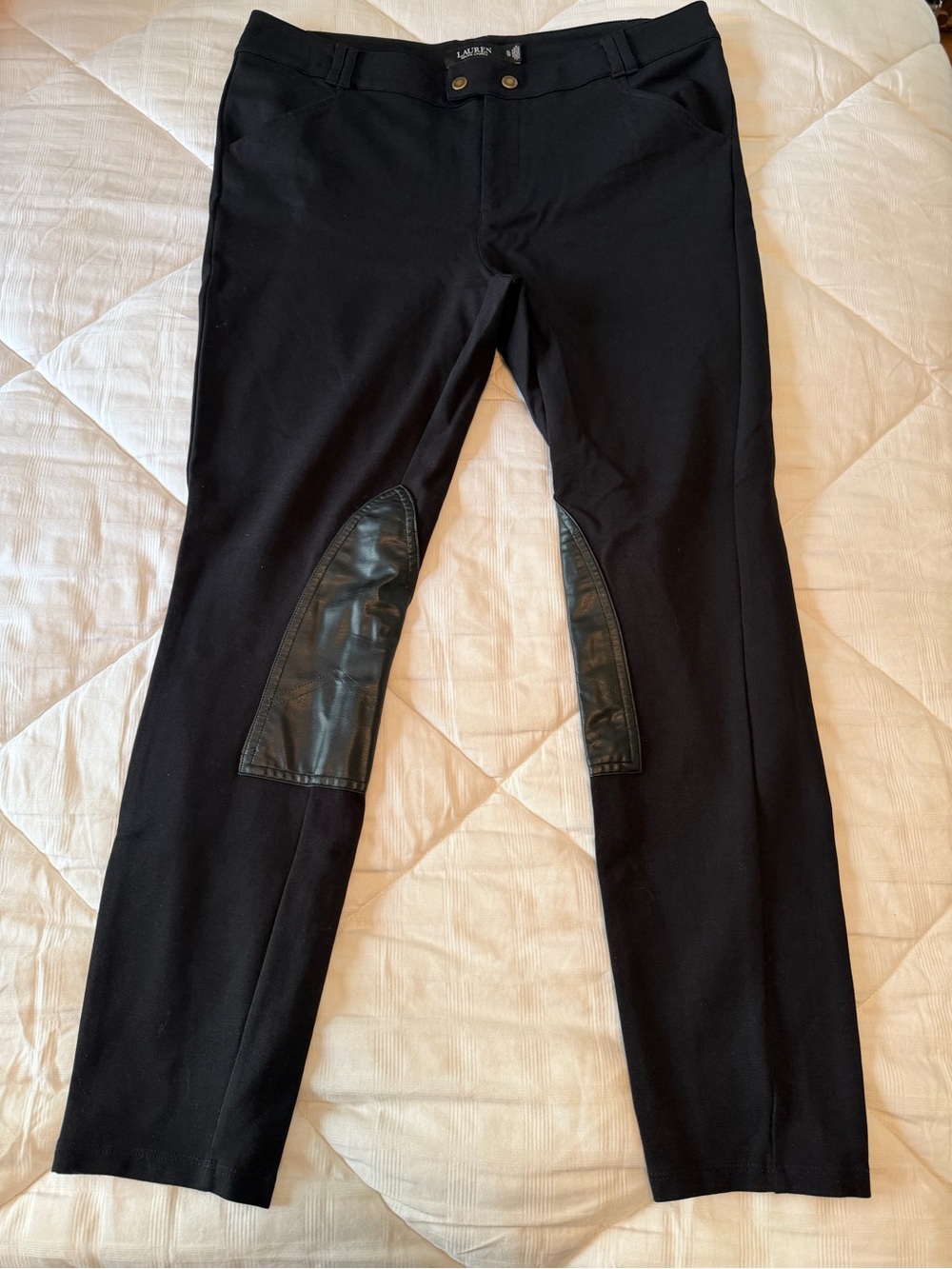Lauren Ralph Lauren Ponte Equestrian Riding Pants w/ Faux Leather Knee Patch